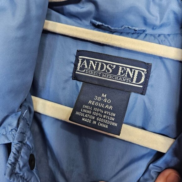 Lands End Mens Blue Puffer Jacket M Goosedown Insulation Button Closure Down - Picture 3 of 9